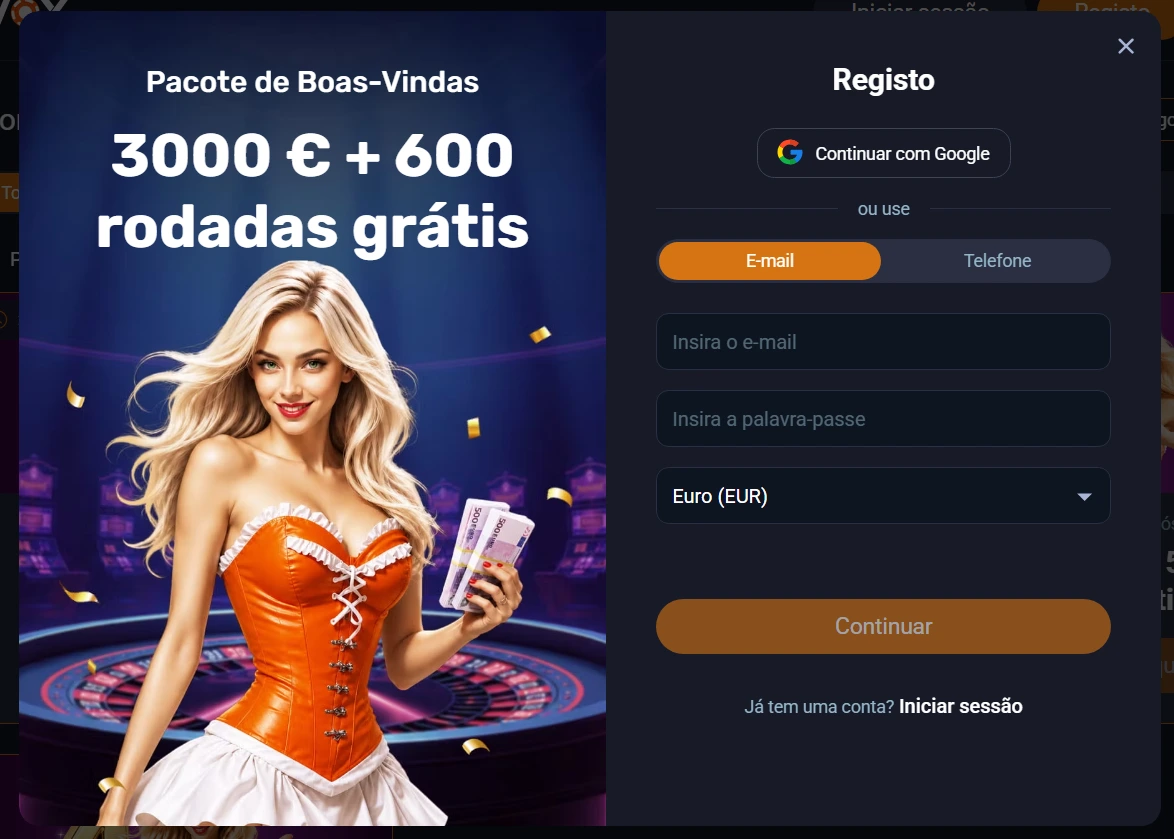 VOX Casino registo Portugal — criar conta e entrar no casino
